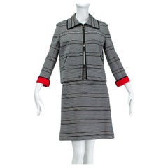 Traje italiano Mod Dolce Vita de rayas negras y rojas en línea A de lana Vespa- M, años 60