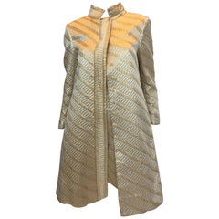 Mod Jackie O Style Gold Matching Coat and Dress 2 Piece Ensemble, 1960s  