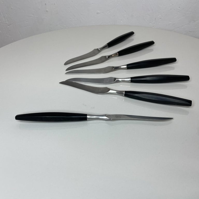 1960s Modern JAPAN Viking Sculptural Set Six Steak Knives Black and Forged  Steel at 1stDibs