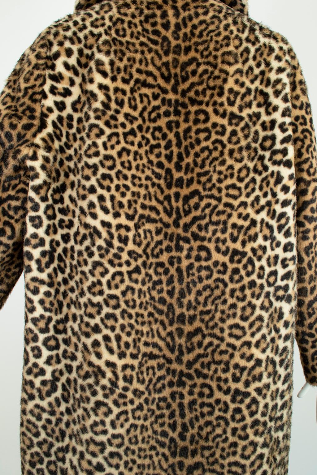Mod *Large Size* Faux Leopard ¾ Length A-Line Bracelet Sleeve Coat – L-XL, 1960s 5