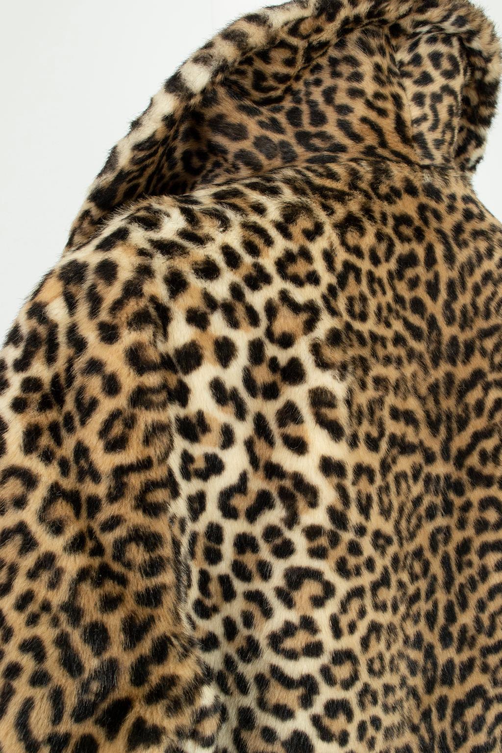 Mod *Large Size* Faux Leopard ¾ Length A-Line Bracelet Sleeve Coat – L-XL, 1960s 2