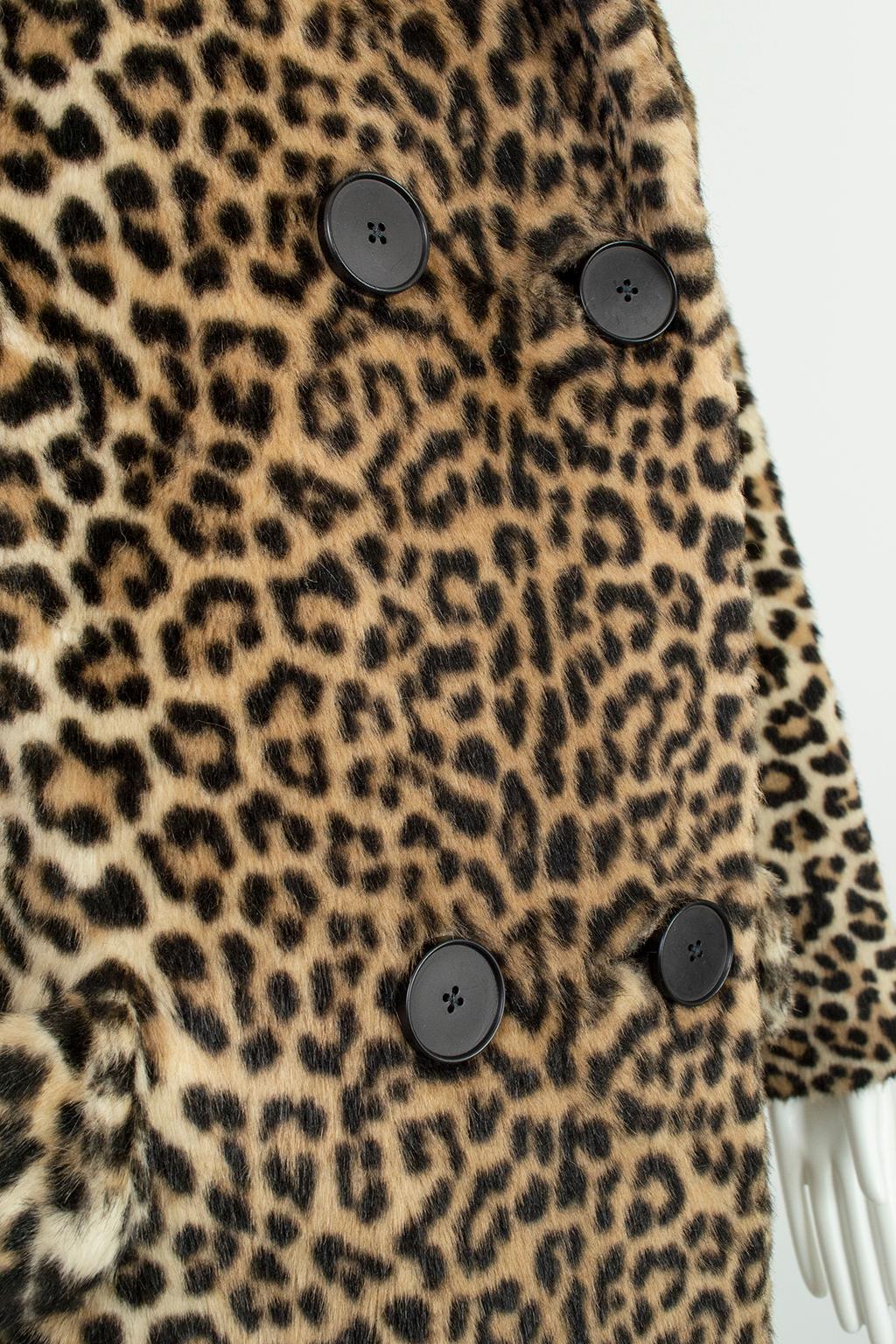 Mod *Large Size* Faux Leopard ¾ Length A-Line Bracelet Sleeve Coat – L-XL, 1960s 3