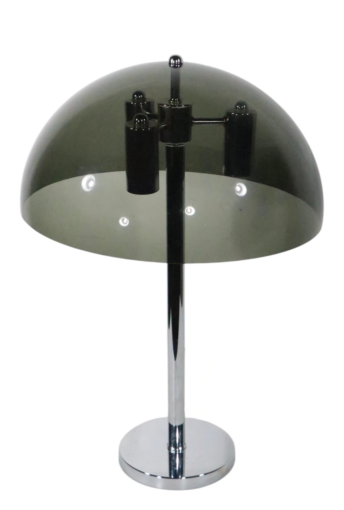 Mod Mid Century Space Age Mushroom Form Table Lamp Tinted Lucite and Chrome '70s For Sale 9