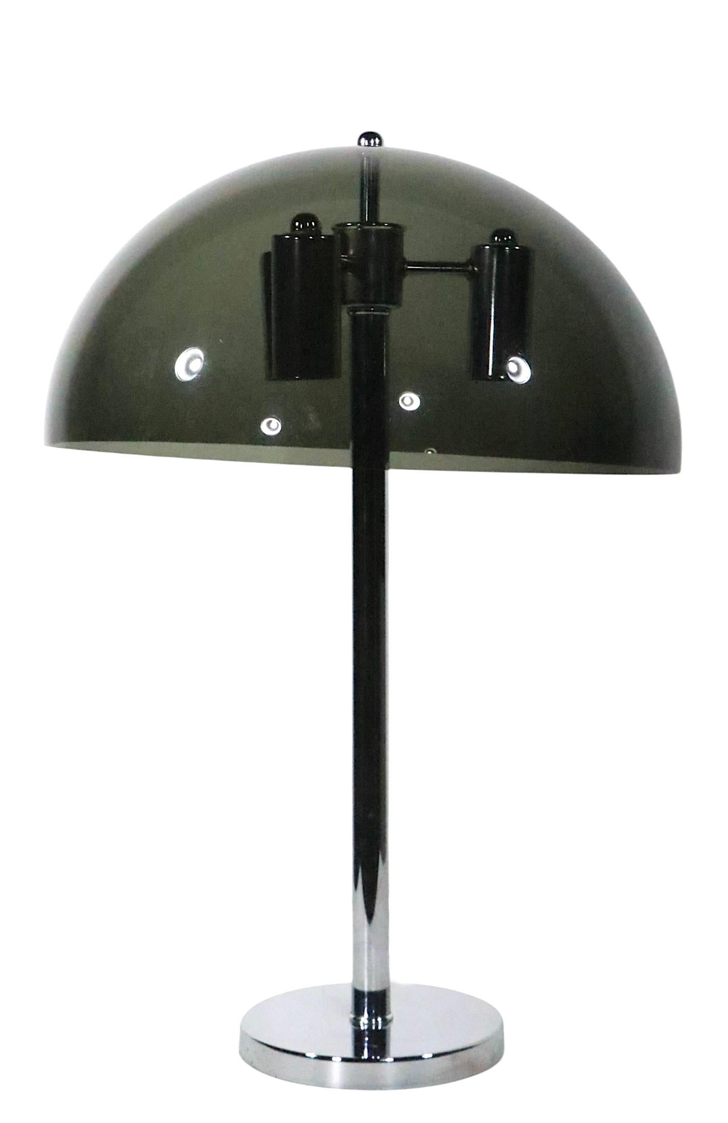 American Mod Mid Century Space Age Mushroom Form Table Lamp Tinted Lucite and Chrome '70s For Sale