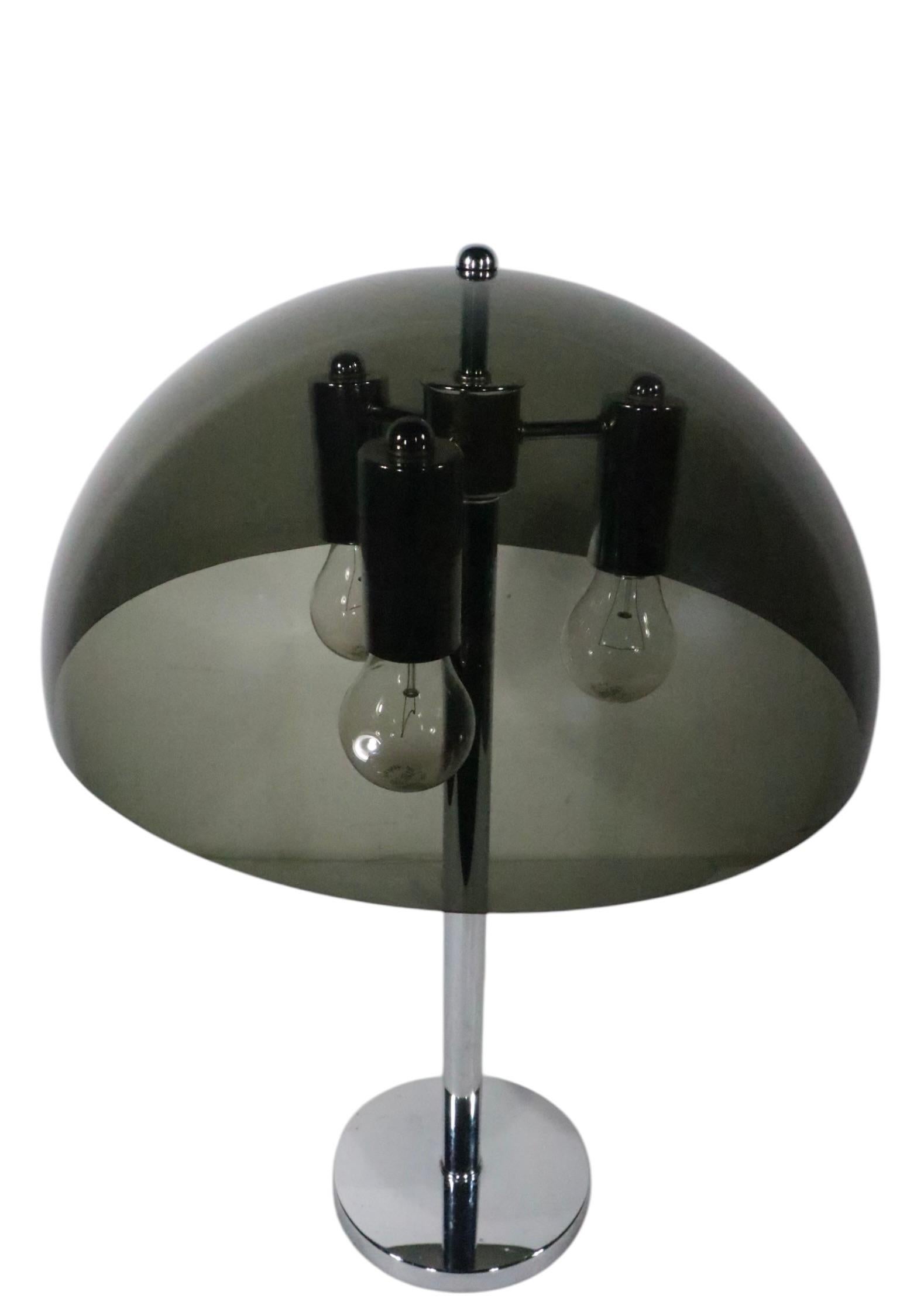 Mod Mid Century Space Age Mushroom Form Table Lamp Tinted Lucite and Chrome '70s For Sale 1