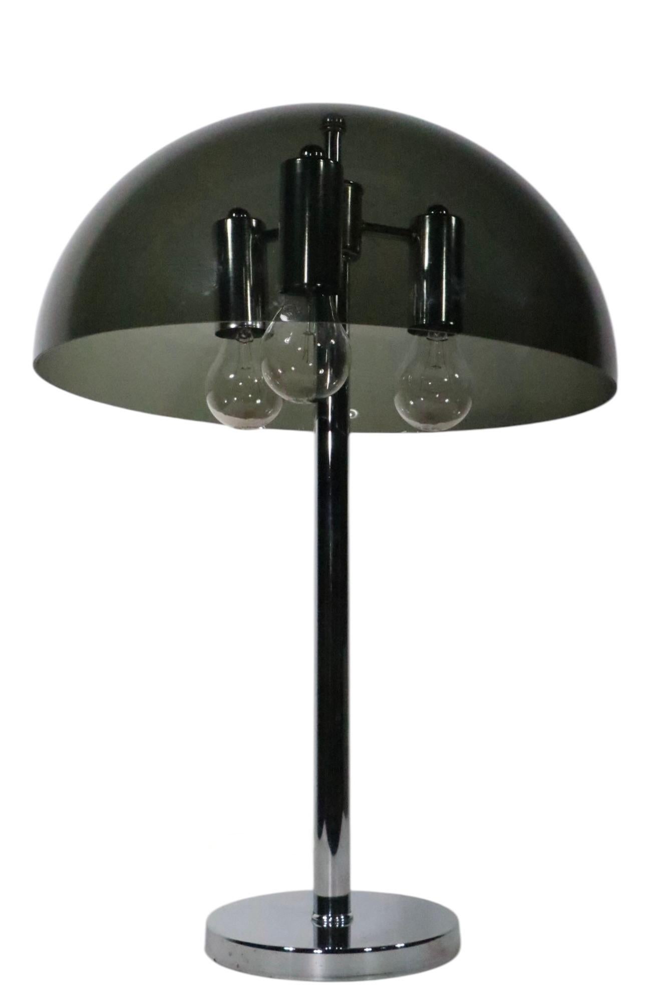 Mod Mid Century Space Age Mushroom Form Table Lamp Tinted Lucite and Chrome '70s For Sale 3