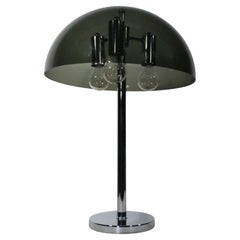 Mod Mid Century Space Age Pilzform Tischlampe, getönt, Lucite und Chrom, 70er-Jahre