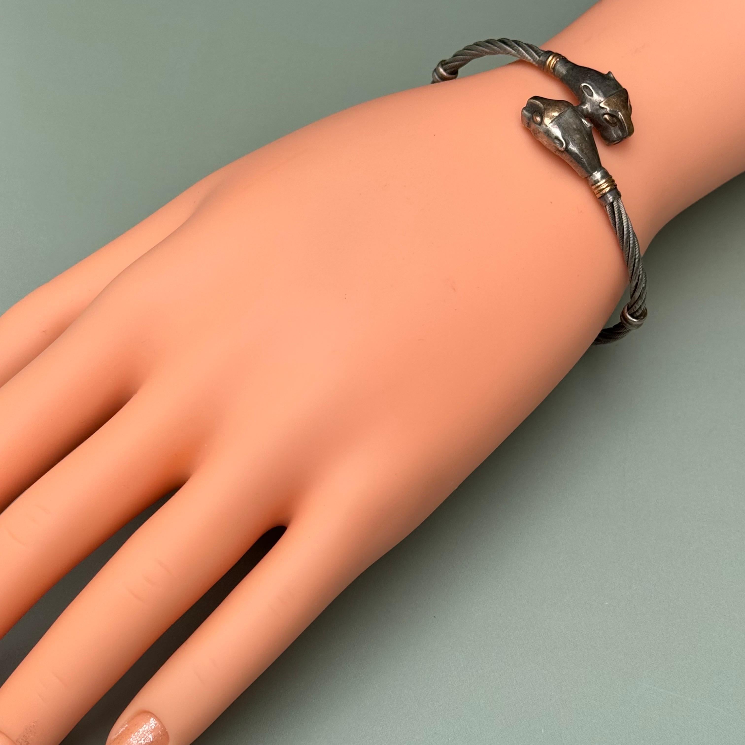 Mod Moderno  Bracciale con testa di pantera in argento e oro 18kt in vendita 8