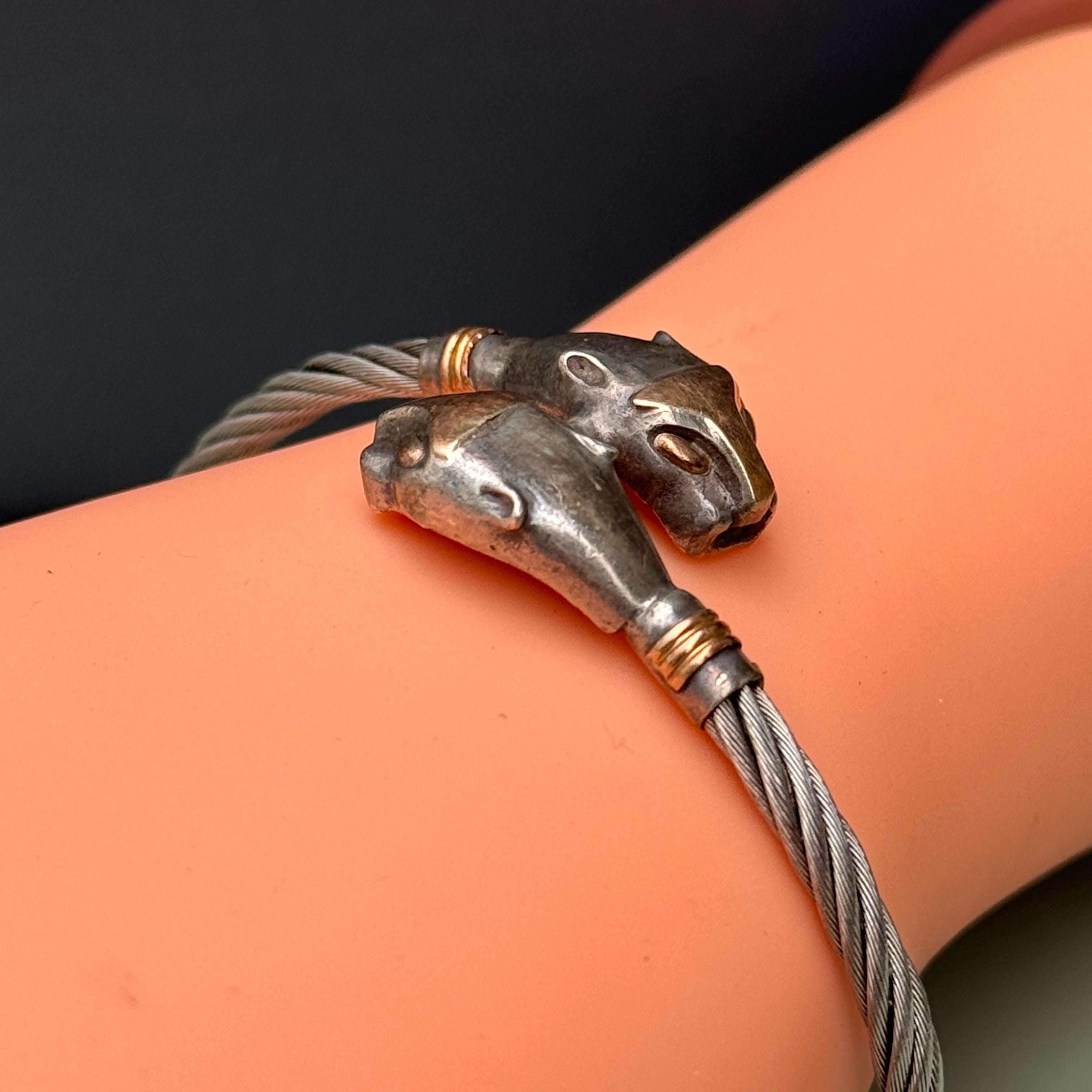 Mod Modern  Silver 18kt gold Panther head Bangle Bracelet For Sale 9