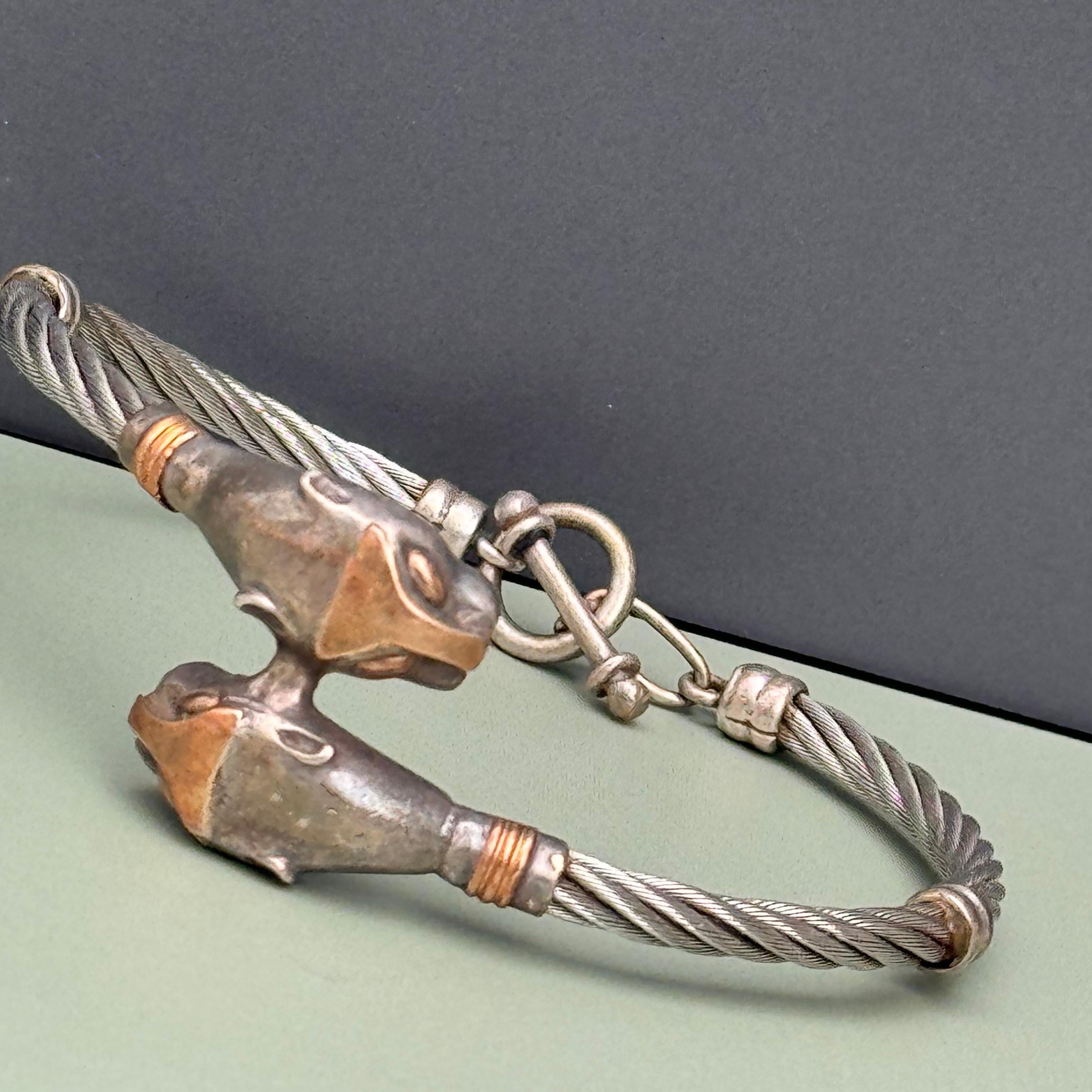 Mod Moderno  Bracciale con testa di pantera in argento e oro 18kt In condizioni buone in vendita a Monroe Township, NJ