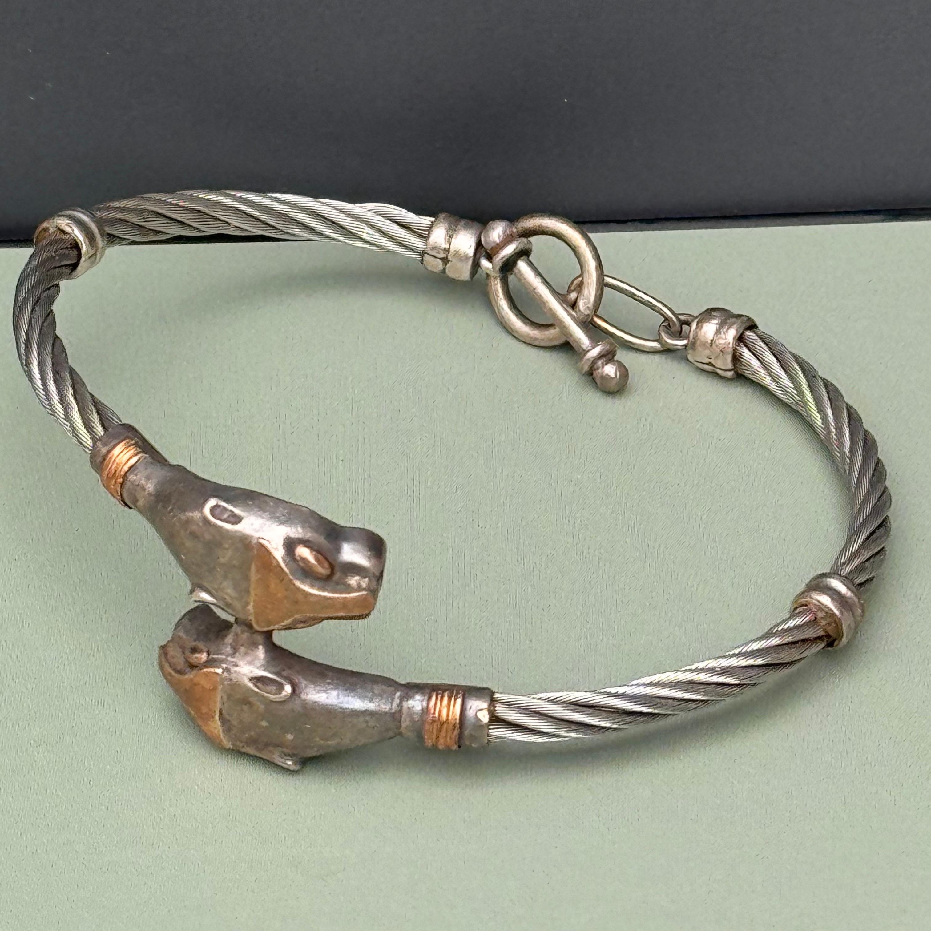 Mod Modern  Silver 18kt gold Panther head Bangle Bracelet For Sale 1