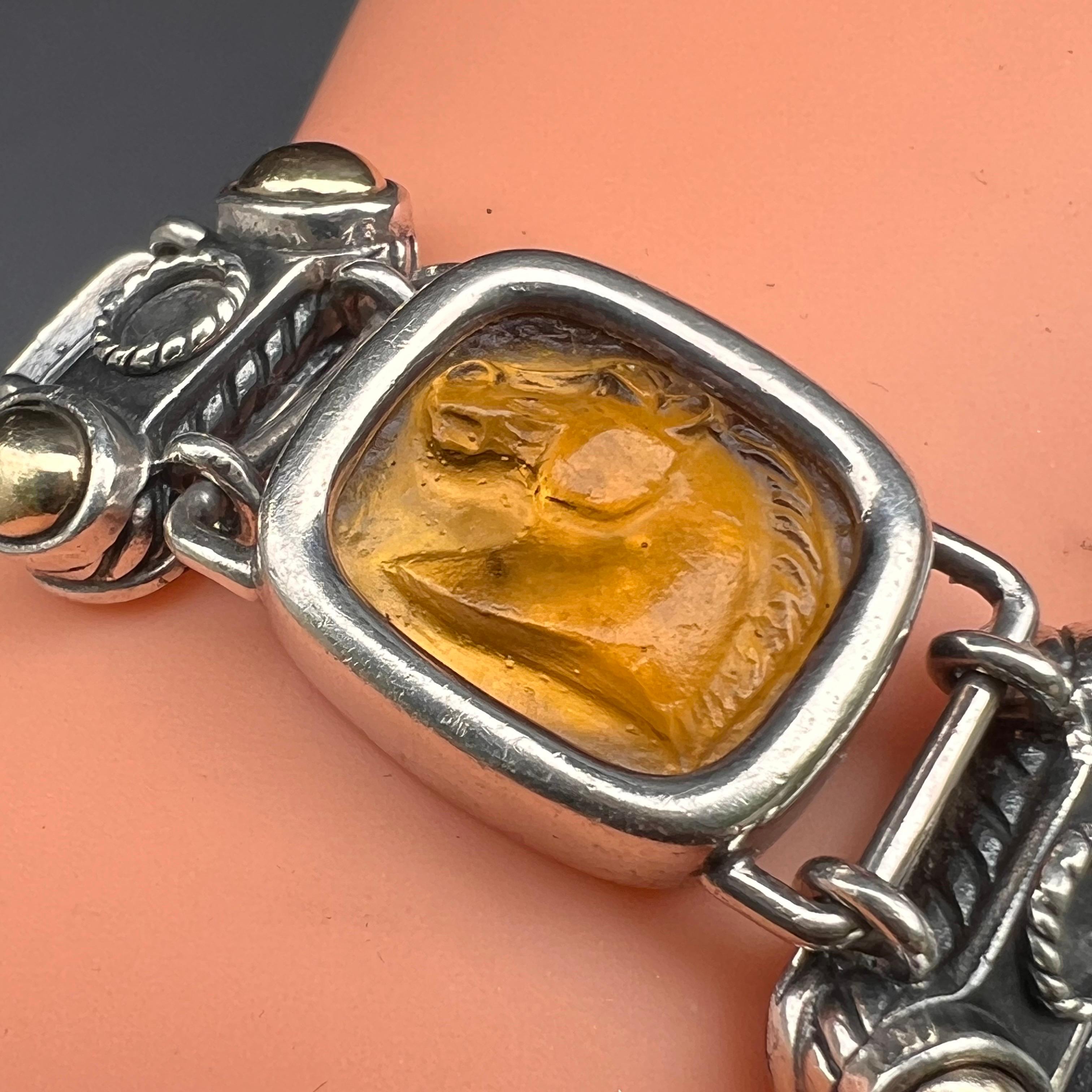 Mod Modern Sterling Silver  14kt Gold Horse Head Bangle For Sale 9