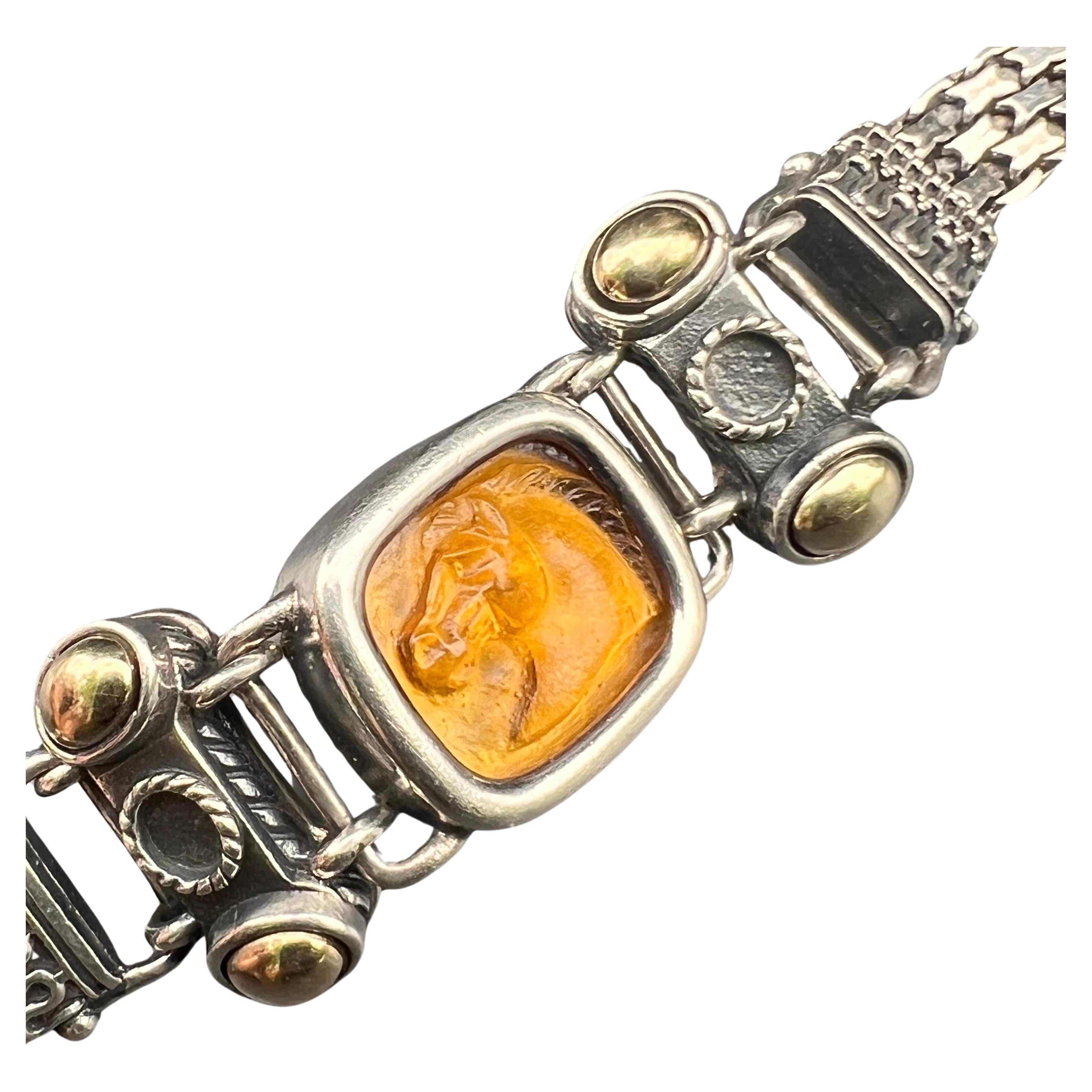 Mod Modern Sterling Silver  14kt Gold Horse Head Bangle For Sale 11