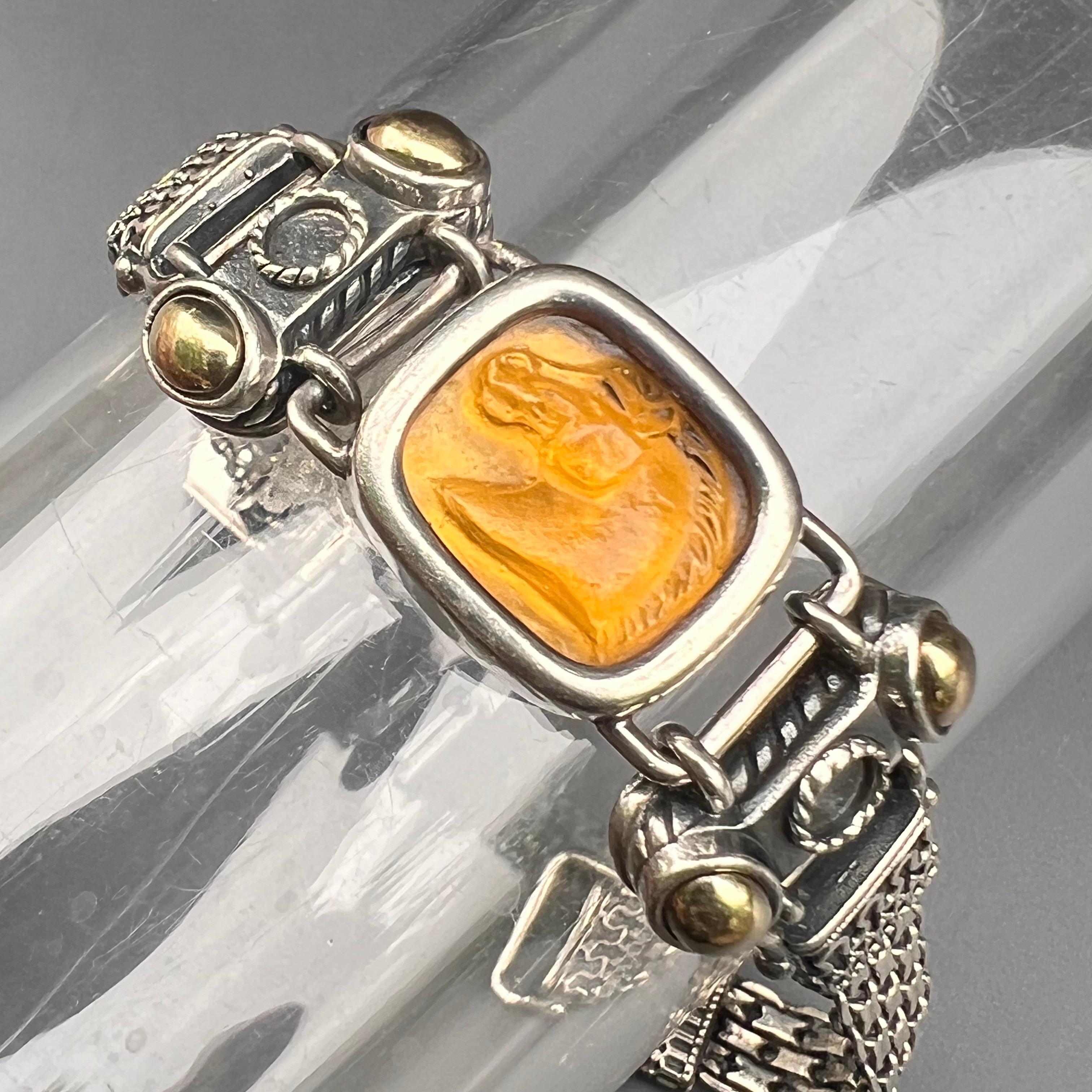 Contemporary Mod Modern Sterling Silver  14kt Gold Horse Head Bangle For Sale