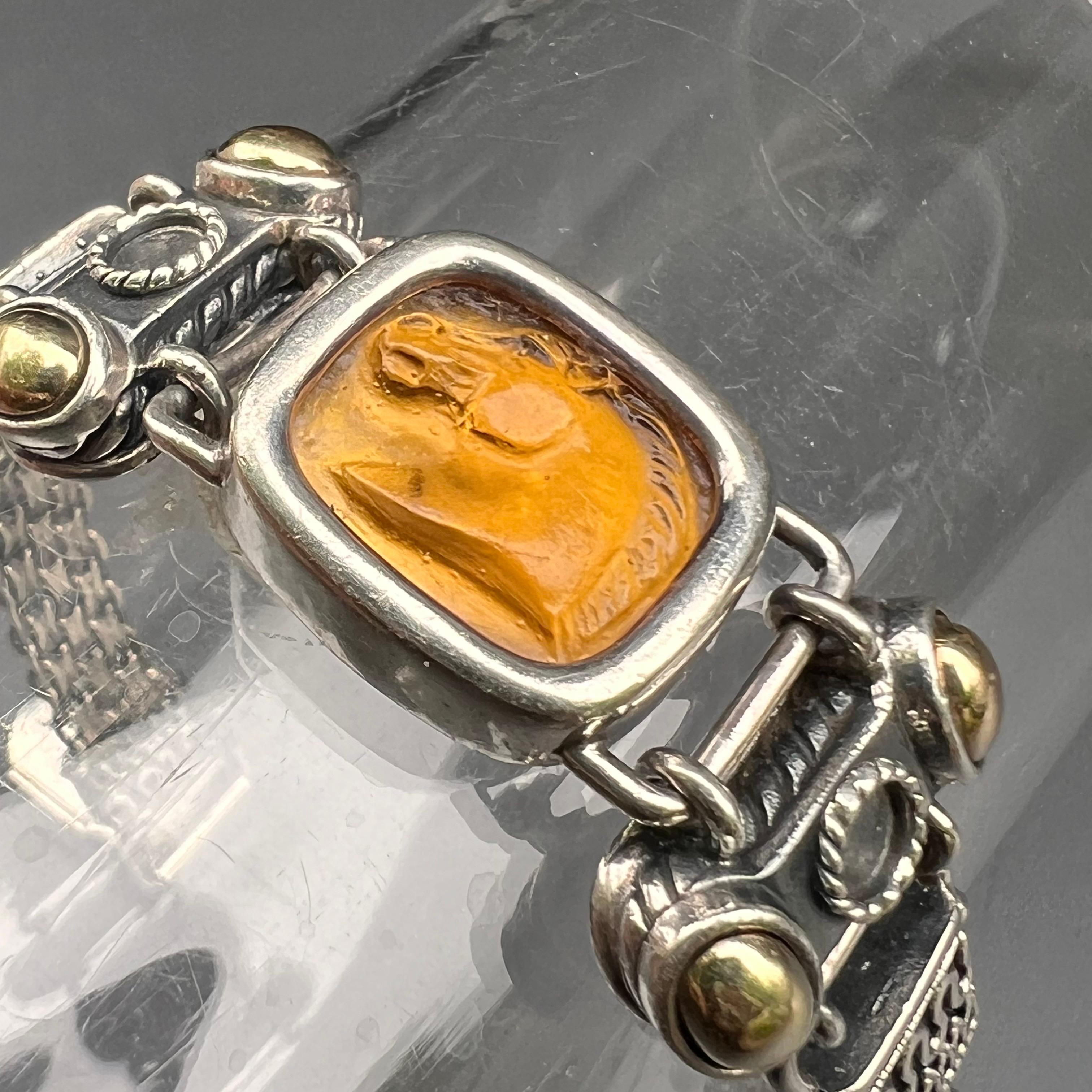 Mod Modern Sterling Silver  14kt Gold Horse Head Bangle For Sale 2