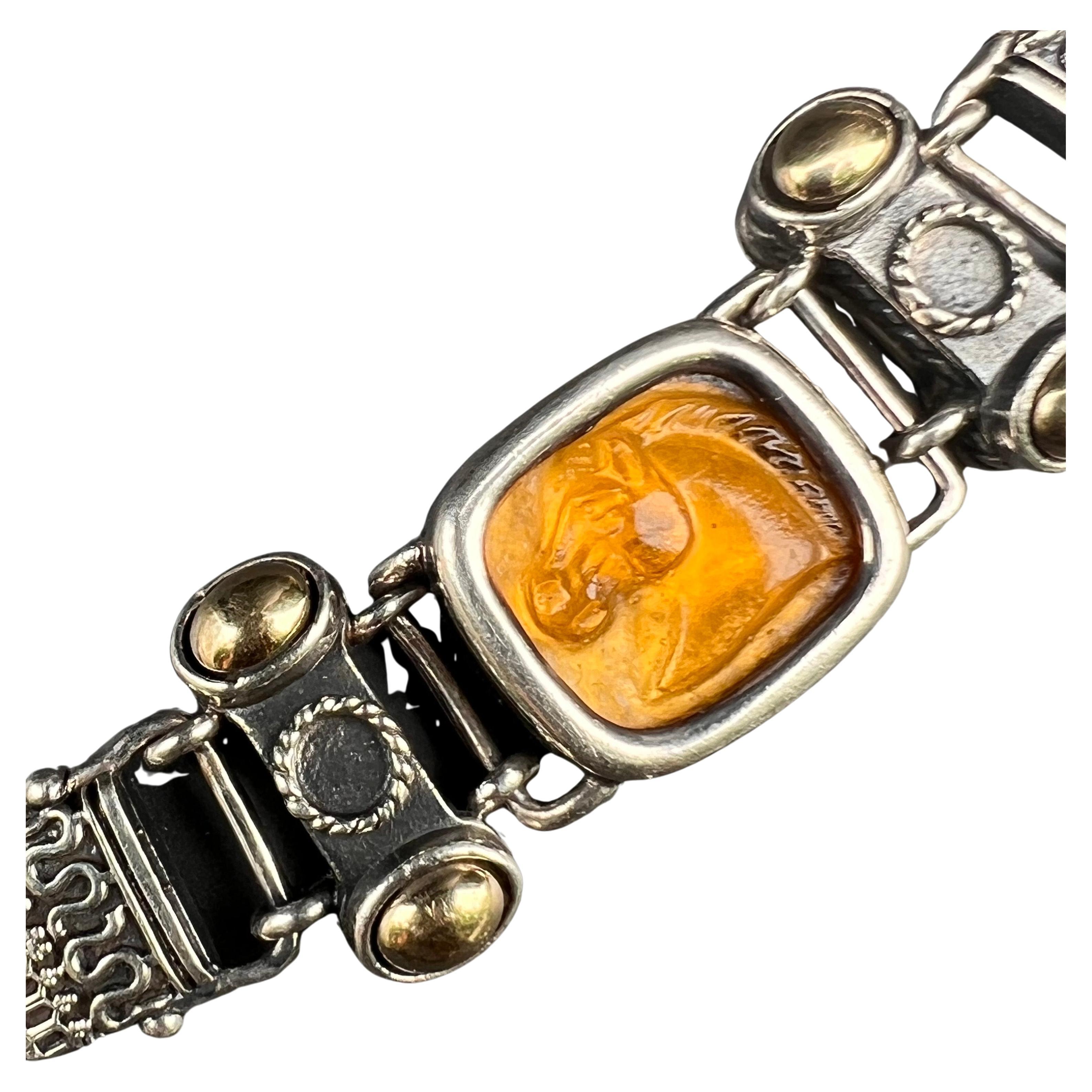 Mod Modern Sterling Silver  14kt Gold Horse Head Bangle For Sale