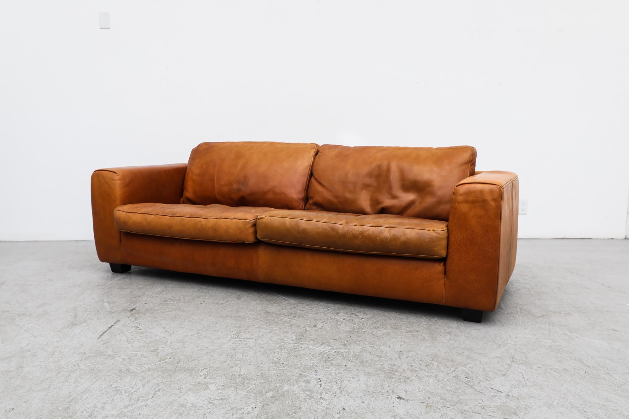 Mid-Century Modern MOD Molinari Inspired 3 seater Cognac Leather Sofa
