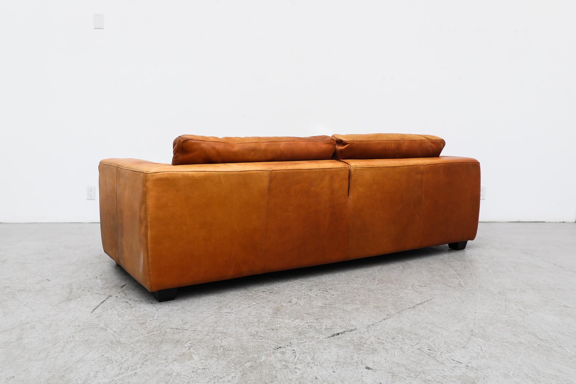 MOD Molinari Inspired 3 seater Cognac Leather Sofa In Good Condition In Los Angeles, CA