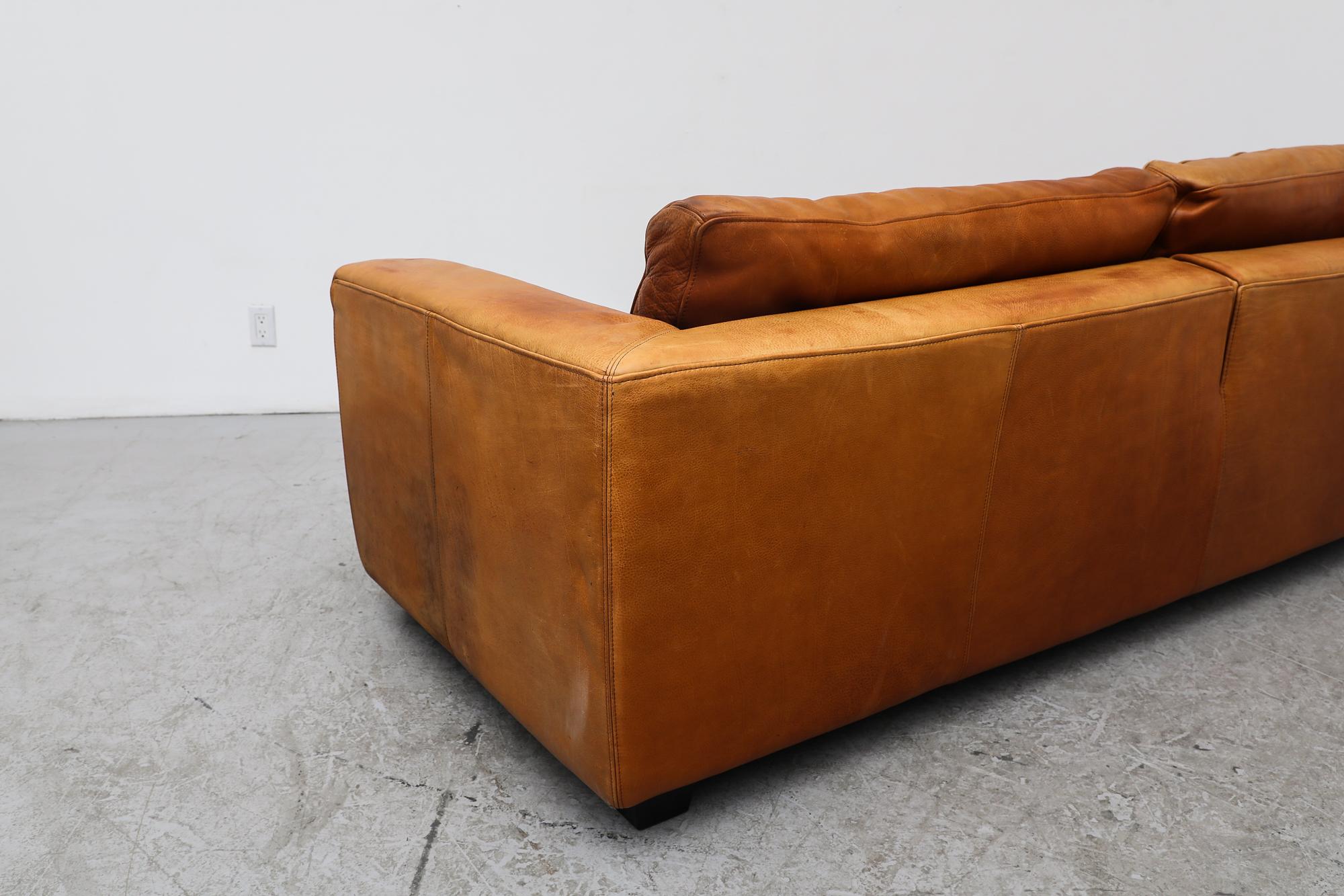 Late 20th Century MOD Molinari Inspired 3 seater Cognac Leather Sofa