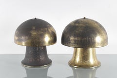 mod. "Notturno" by  Frigerio di Desio Set of 2 Etched Brass Table Lamp 70s Italy