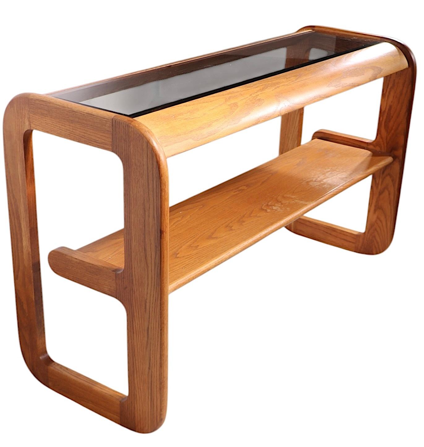 Mod Oak and Glass Console Table by Mersman in the style of Lou Hodges c 1970/80s For Sale 7