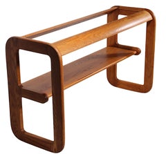 Table console moderne en chêne et verre de Mersman dans le style de Lou Hodges vers les années 1970/80