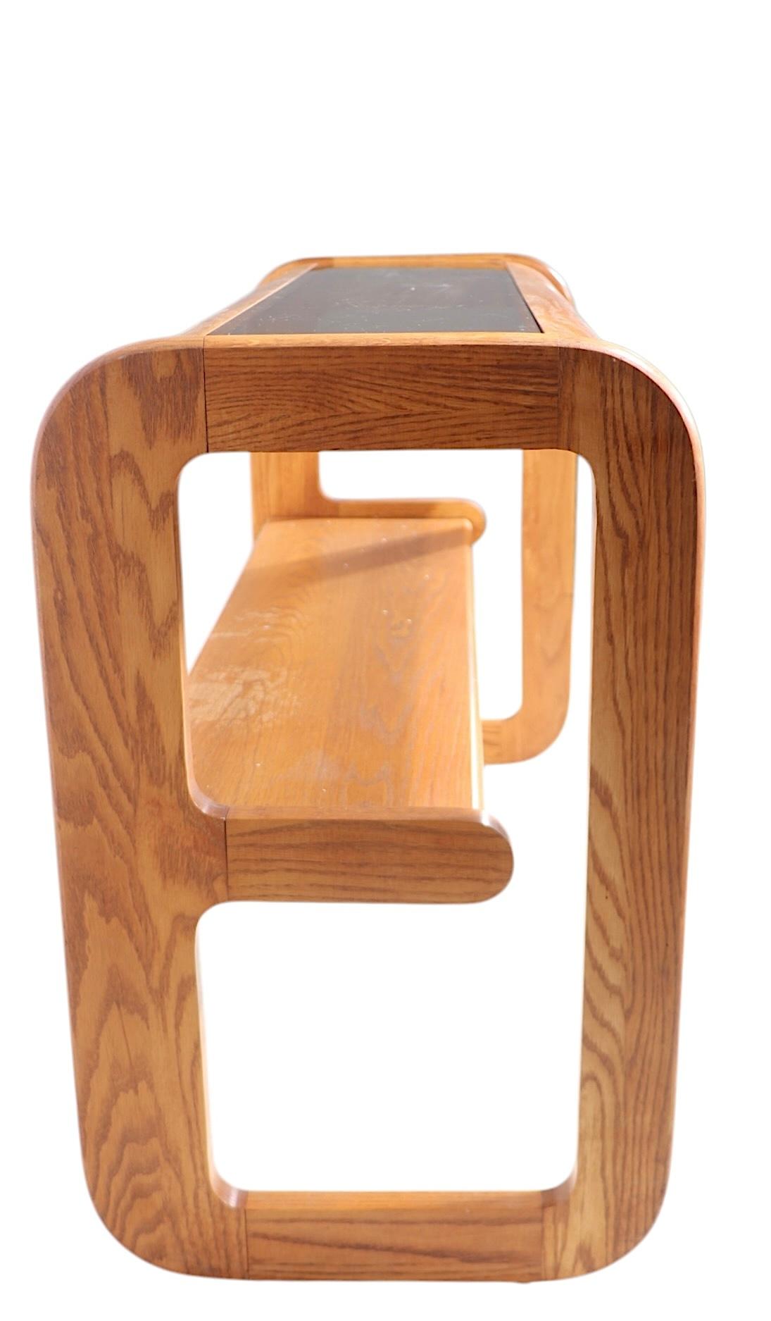 Mod Oak and Glass Console Table by Mersman in the style of Lou Hodges c 1970/80s For Sale 13