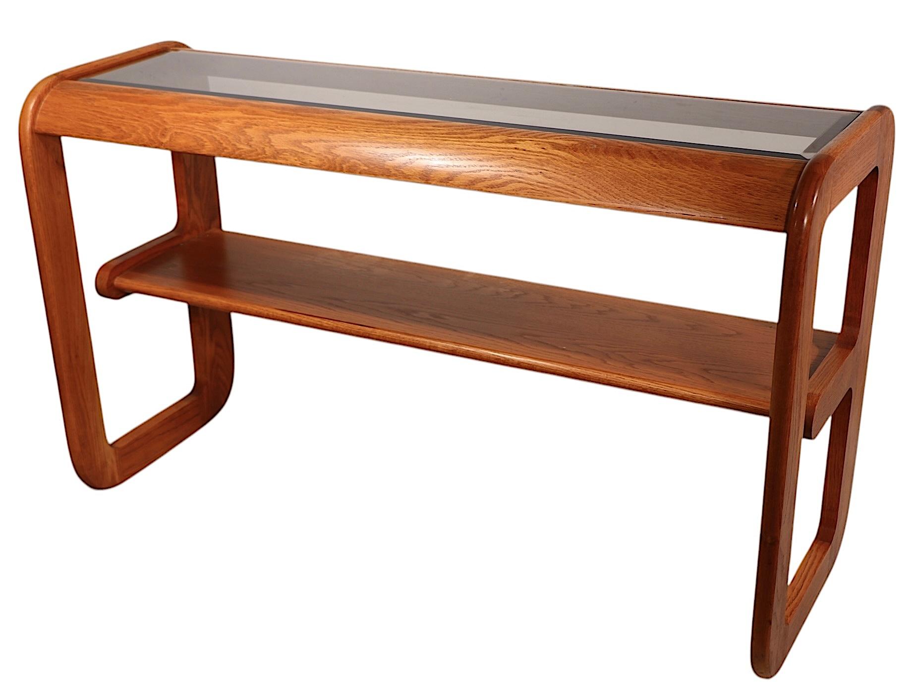 Post-Modern Mod Oak and Glass Console Table by Mersman in the style of Lou Hodges c 1970/80s For Sale