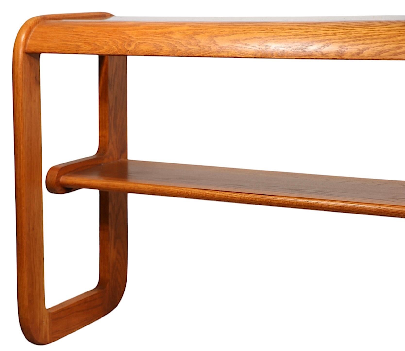 Mod Oak and Glass Console Table by Mersman in the style of Lou Hodges c 1970/80s In Good Condition For Sale In New York, NY