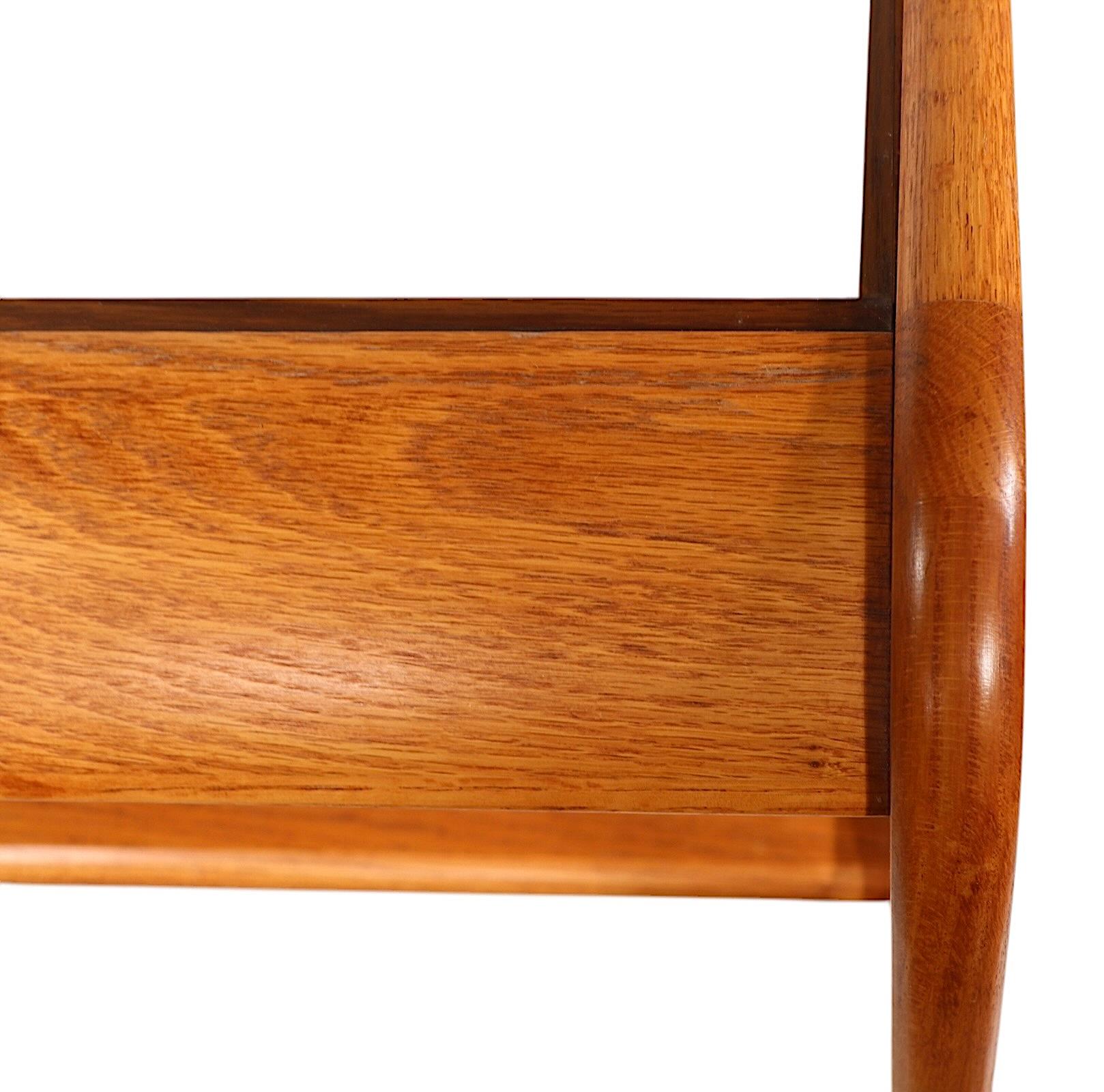 Smoked Glass Mod Oak and Glass Console Table by Mersman in the style of Lou Hodges c 1970/80s For Sale