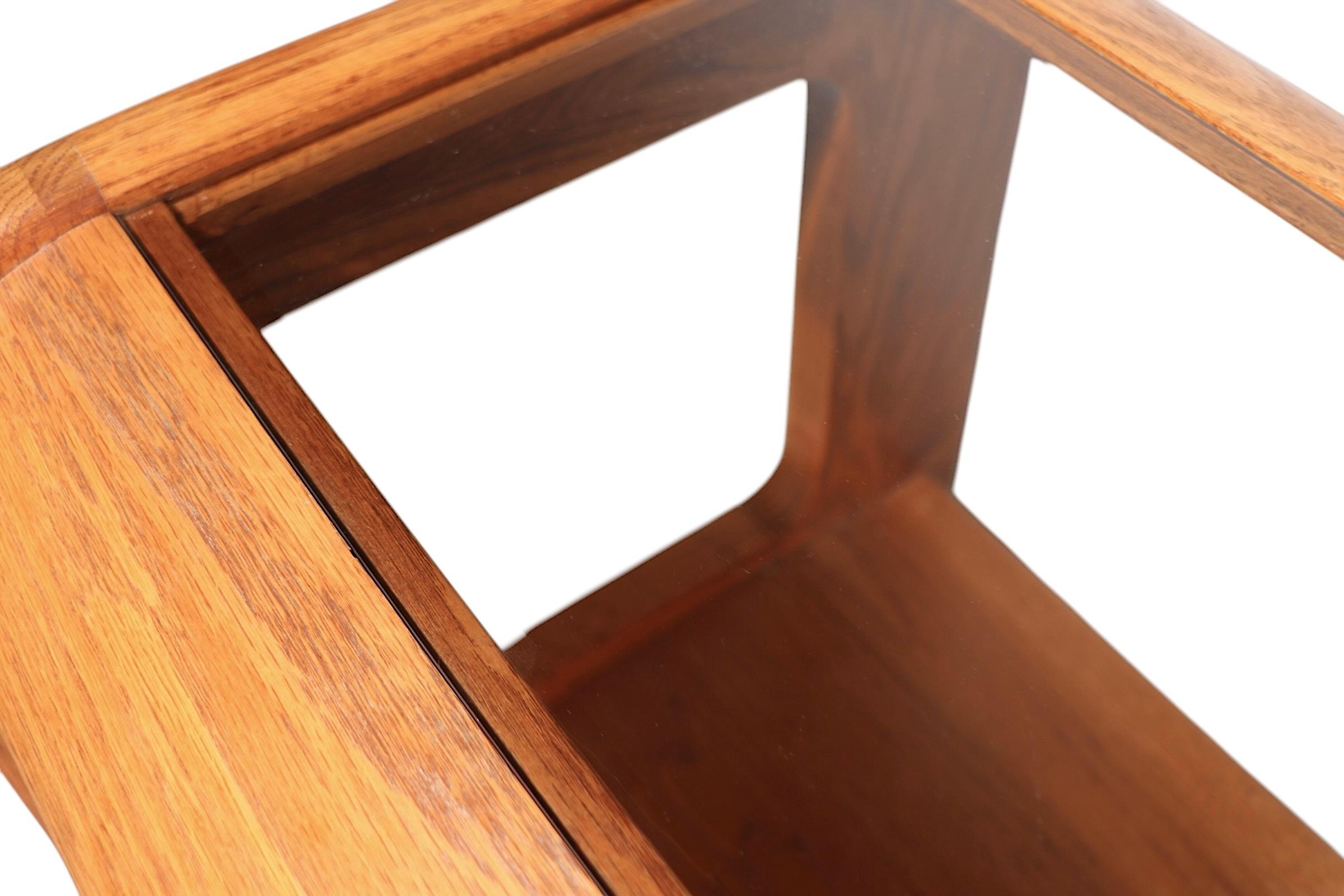 Mod Oak and Glass Console Table by Mersman in the style of Lou Hodges c 1970/80s For Sale 1