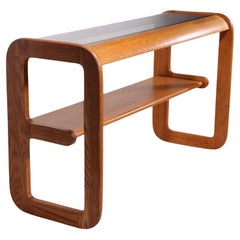 Mod Oak and Glass Console Table by Mersman in the style of Lou Hodges c 1970/80s