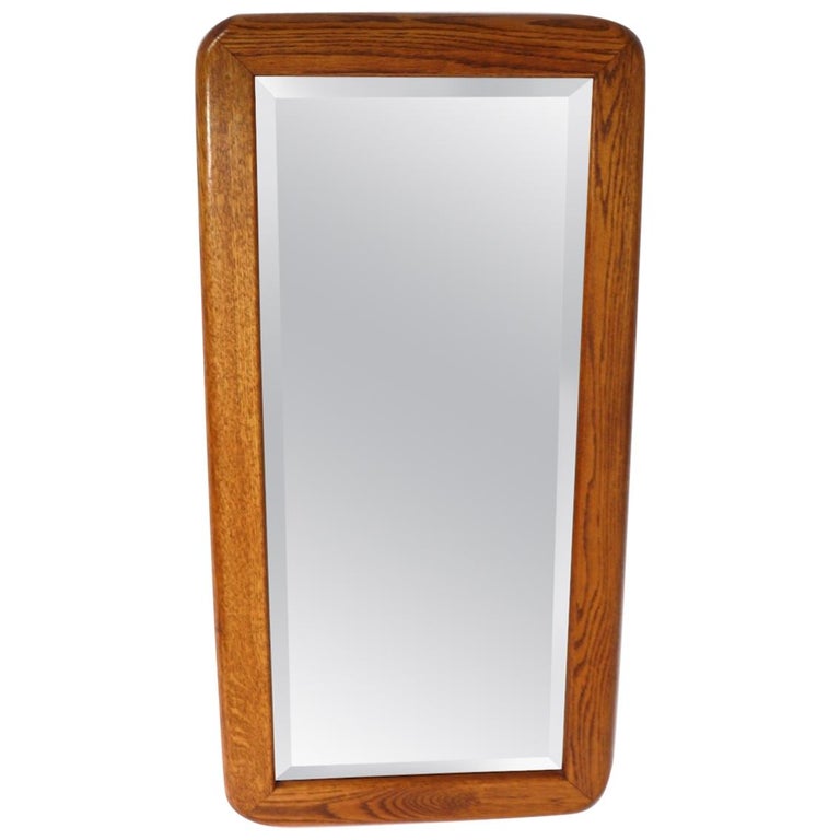Mod Oak Frame Bevelled Plate Glass Mirror For Sale at 1stDibs