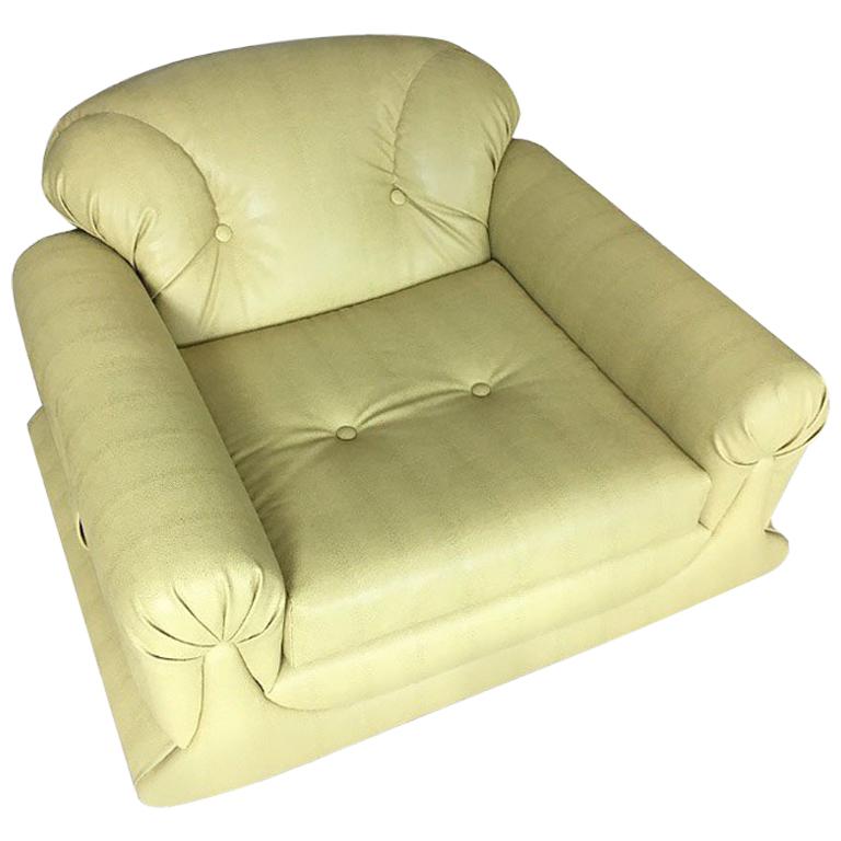 Mod Overstuffed Green Vinyl Lounge Chair For Sale