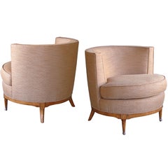 Mod Pair of American Midcentury Barrel-Back Club Chairs