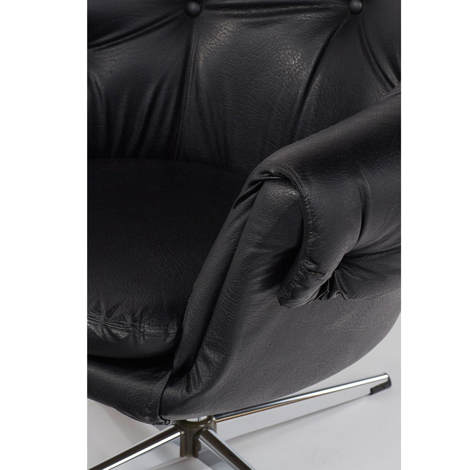 Overman Style Mod Pod Lounge Chair Set in Black Tufted Vinyl, Four Star Bases In Excellent Condition In Chattanooga, TN