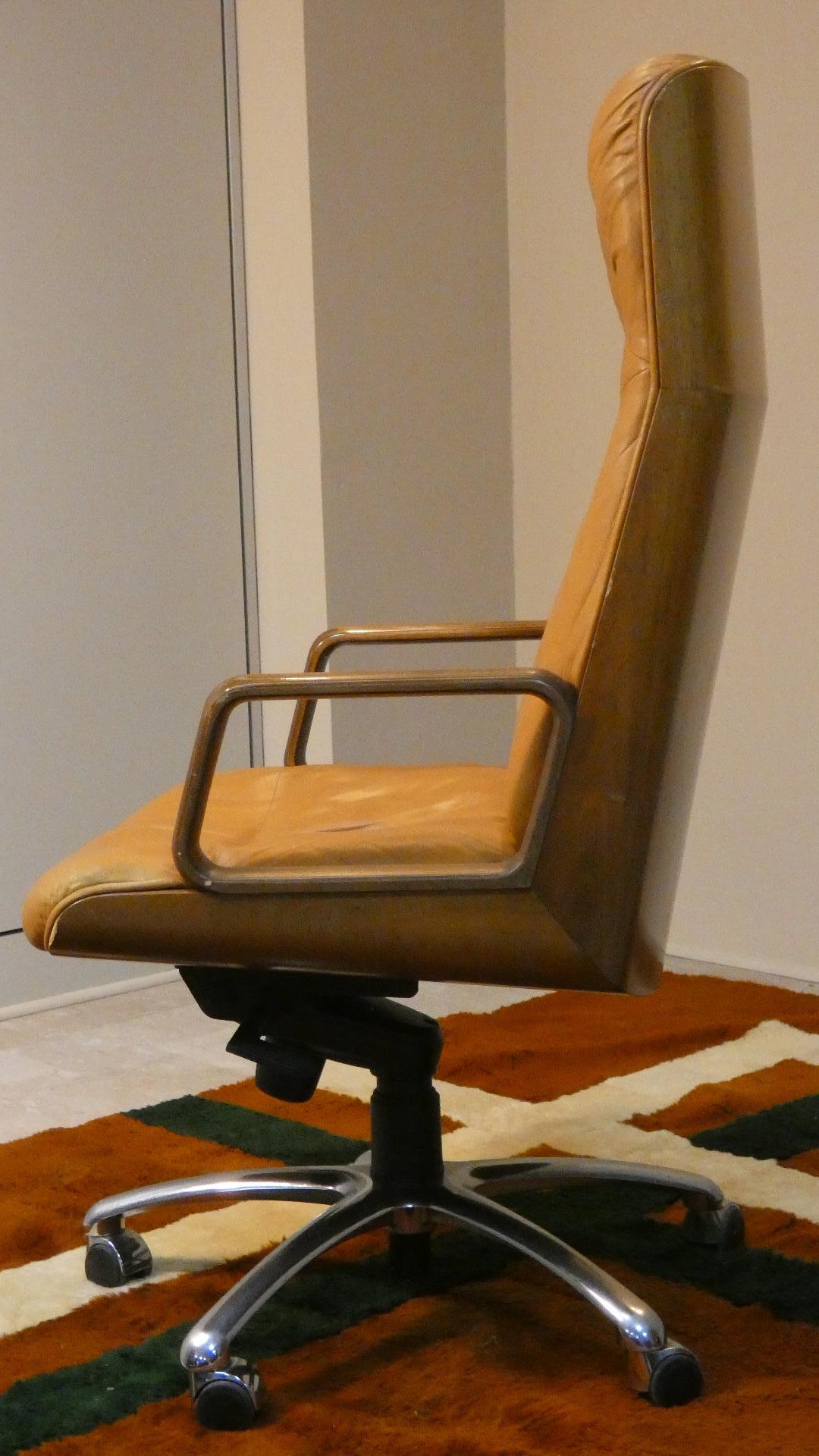 Mod. Kiruna Drehsessel aus Leder und Holz von Studio Tecnico Vaghi, 1975 (Italian) im Angebot