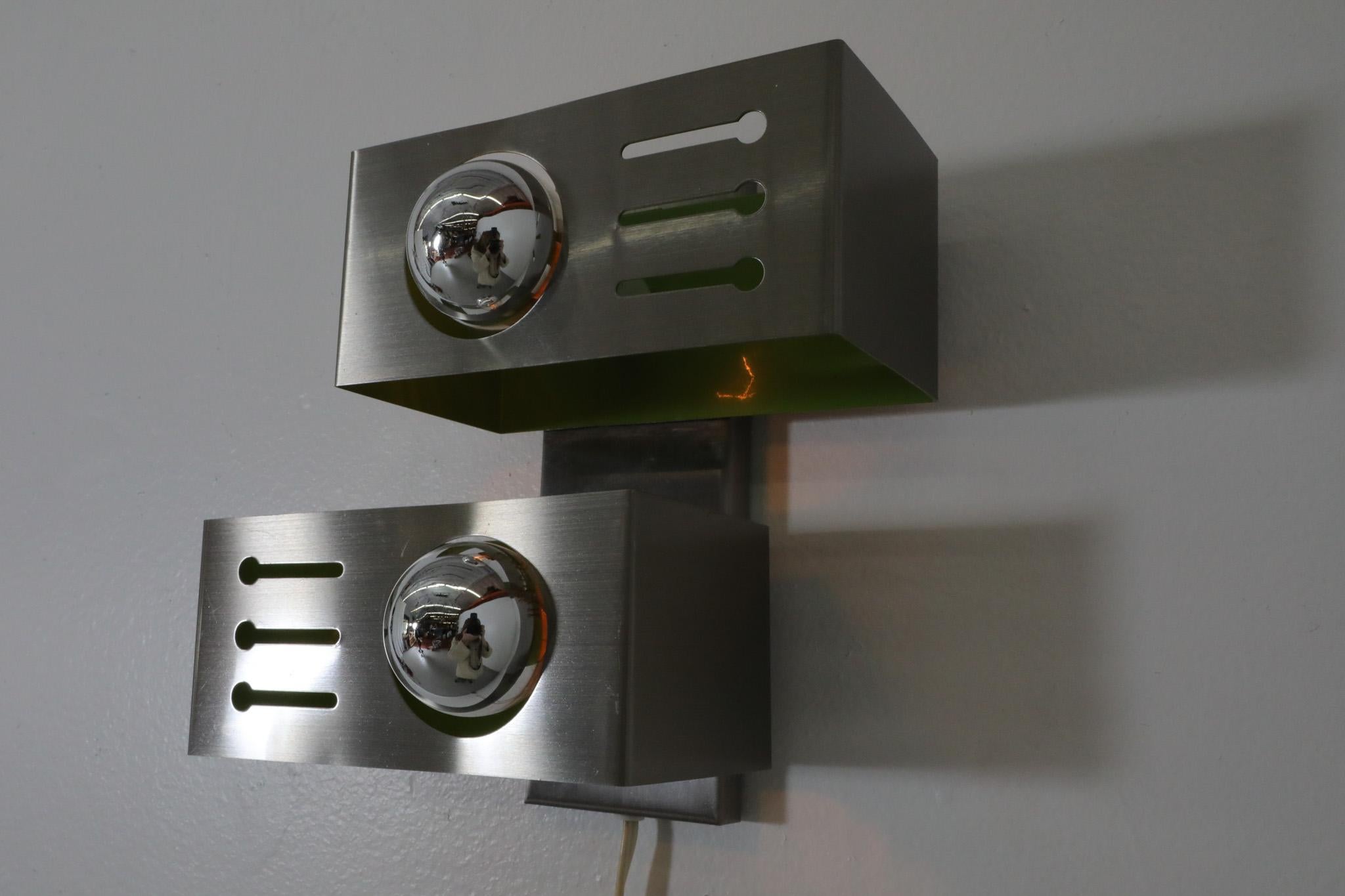 Metal Mod Raak Style Green and Chrome Wall Sconce