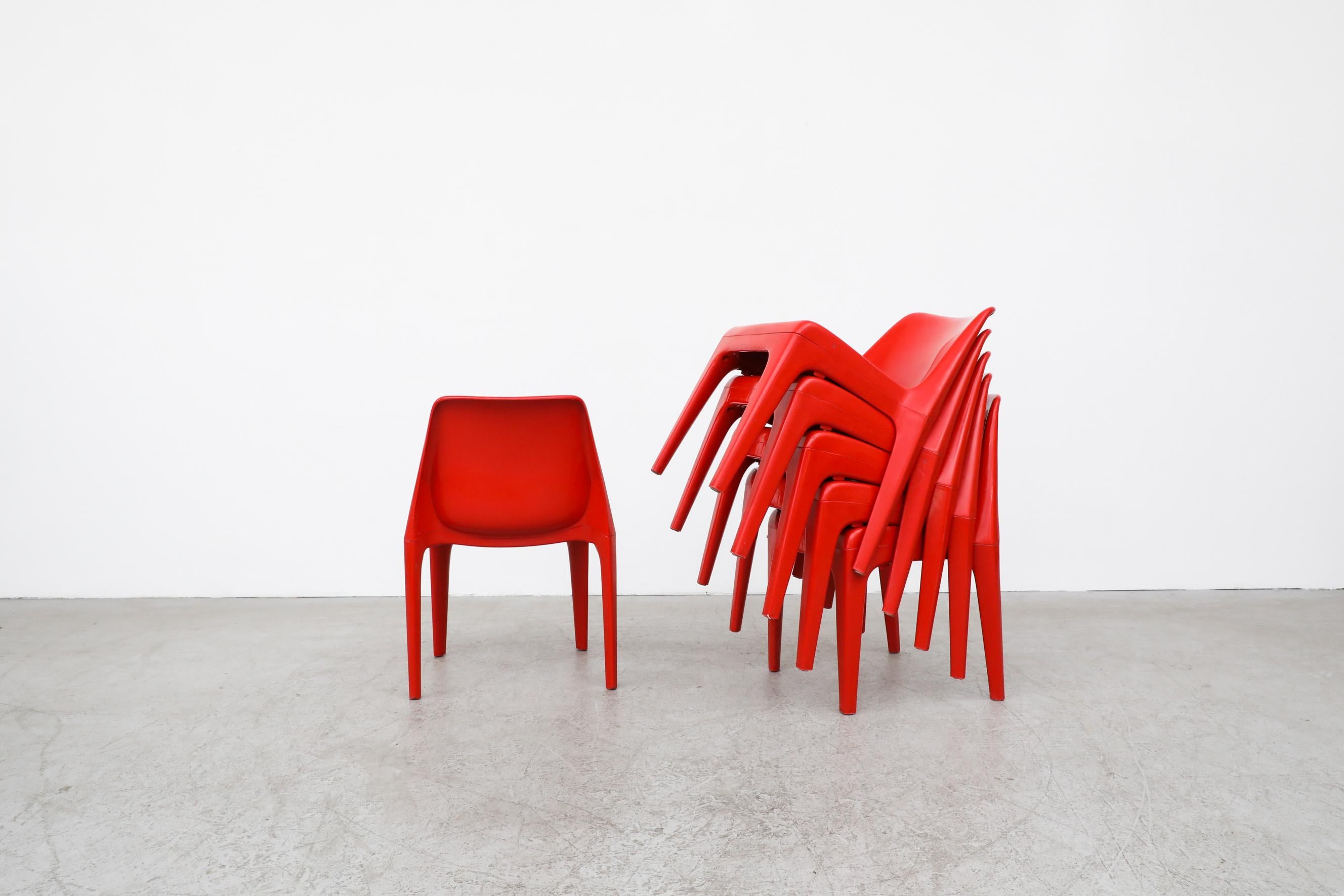 Mid-Century Modern MOD Red Kartell Style Acrylic Stacking Chairs