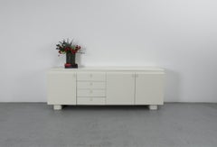 MOD Revival White Lacquered Credenza, Geometric Wood Pulls