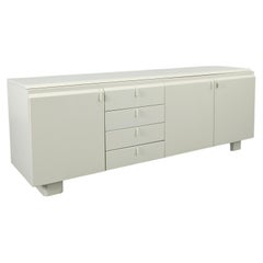 MOD Revival White Lacquered Credenza, Geometric Wood Pulls