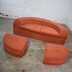 Mod Round Sleeper Sofa with Ottomans in Orange Fuzzy Fabric by Spherical Furn