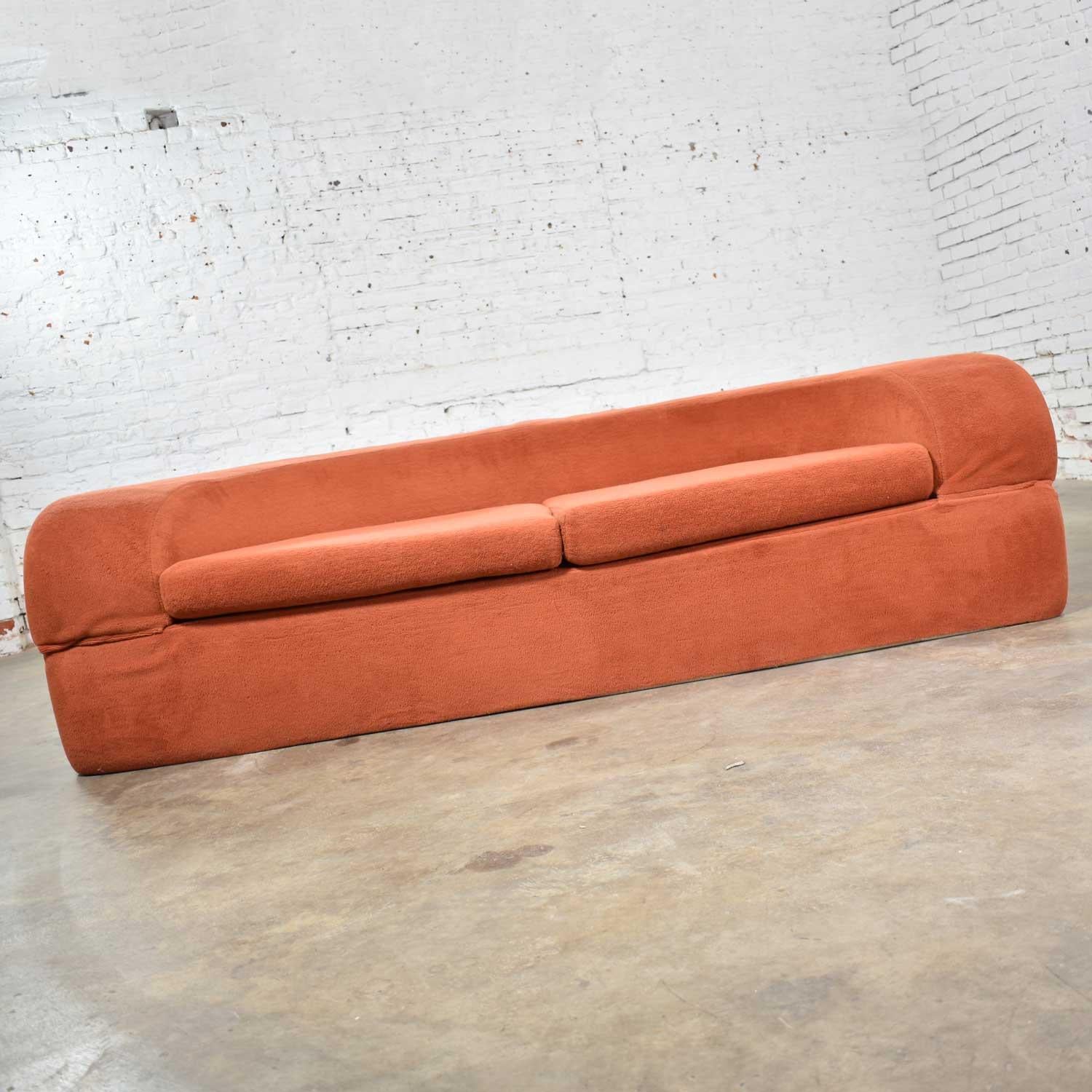Modern Mod Round Sleeper Sofa with Ottomans in Orange Fuzzy Fabric by Spherical Furn