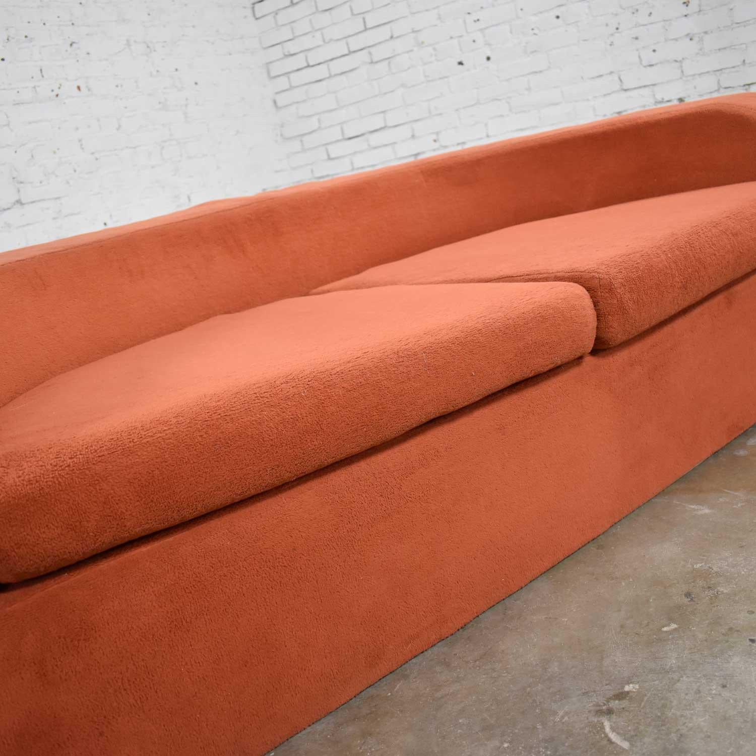 American Mod Round Sleeper Sofa with Ottomans in Orange Fuzzy Fabric by Spherical Furn
