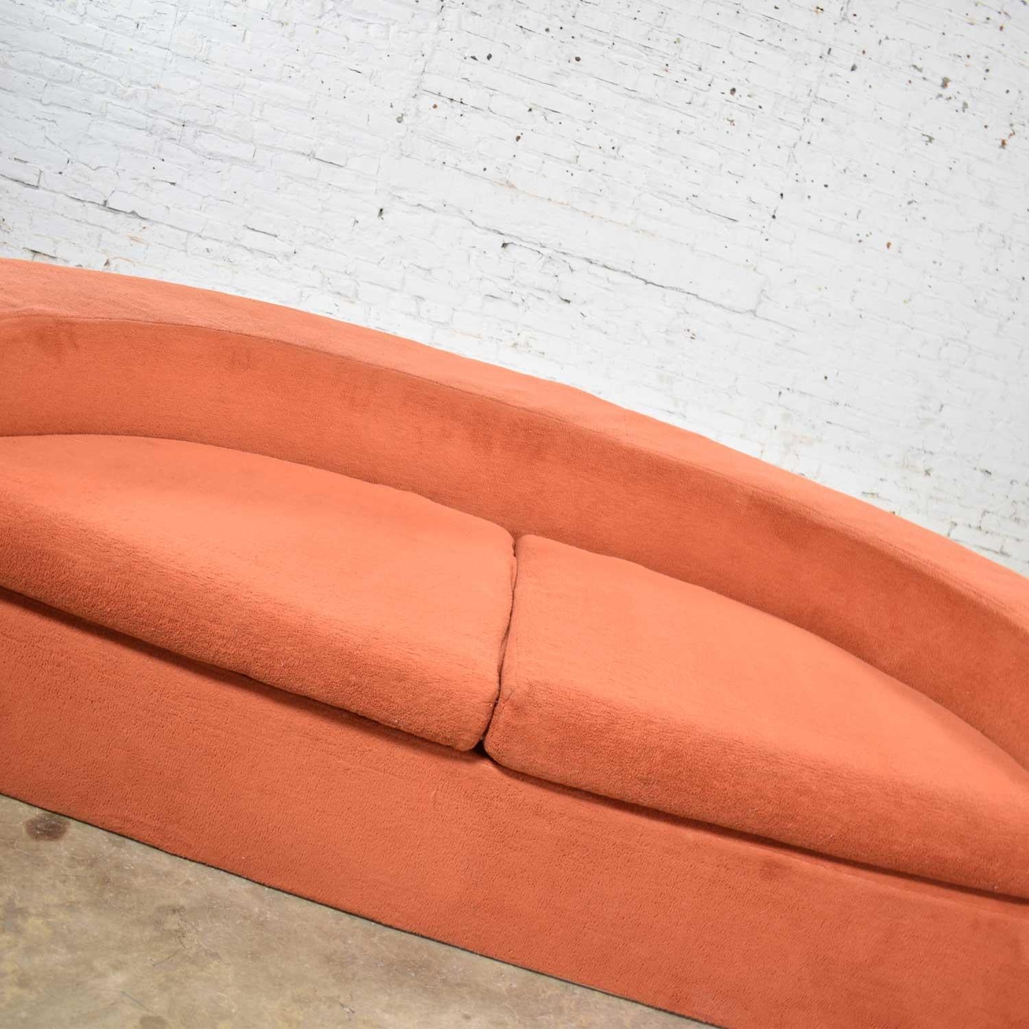 Mod Round Sleeper Sofa with Ottomans in Orange Fuzzy Fabric by Spherical Furn In Good Condition In Topeka, KS