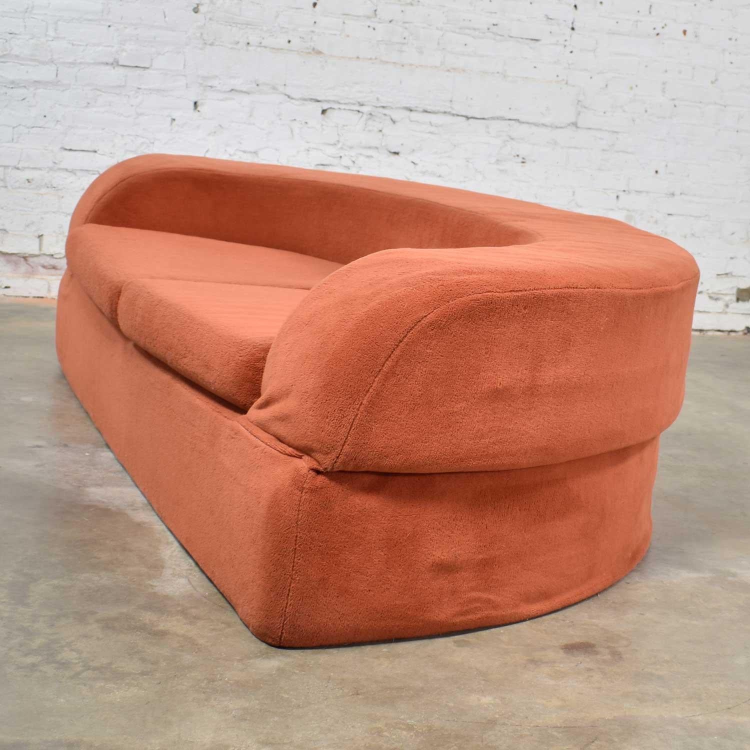 20th Century Mod Round Sleeper Sofa with Ottomans in Orange Fuzzy Fabric by Spherical Furn
