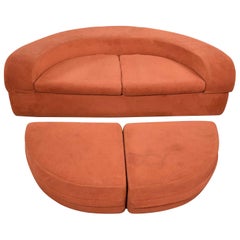 Mod Round Sleeper Sofa with Ottomans in Orange Fuzzy Fabric by Spherical Furn