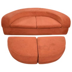 Used Mod Round Sleeper Sofa with Ottomans in Orange Fuzzy Fabric by Spherical Furn