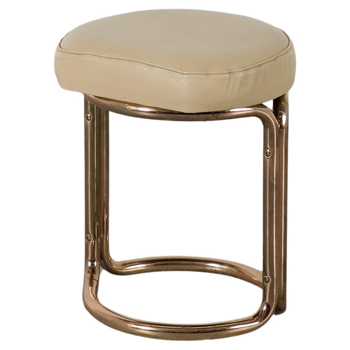 1970s Brass Vanity Stool in Cream Leather, Modern Design, France