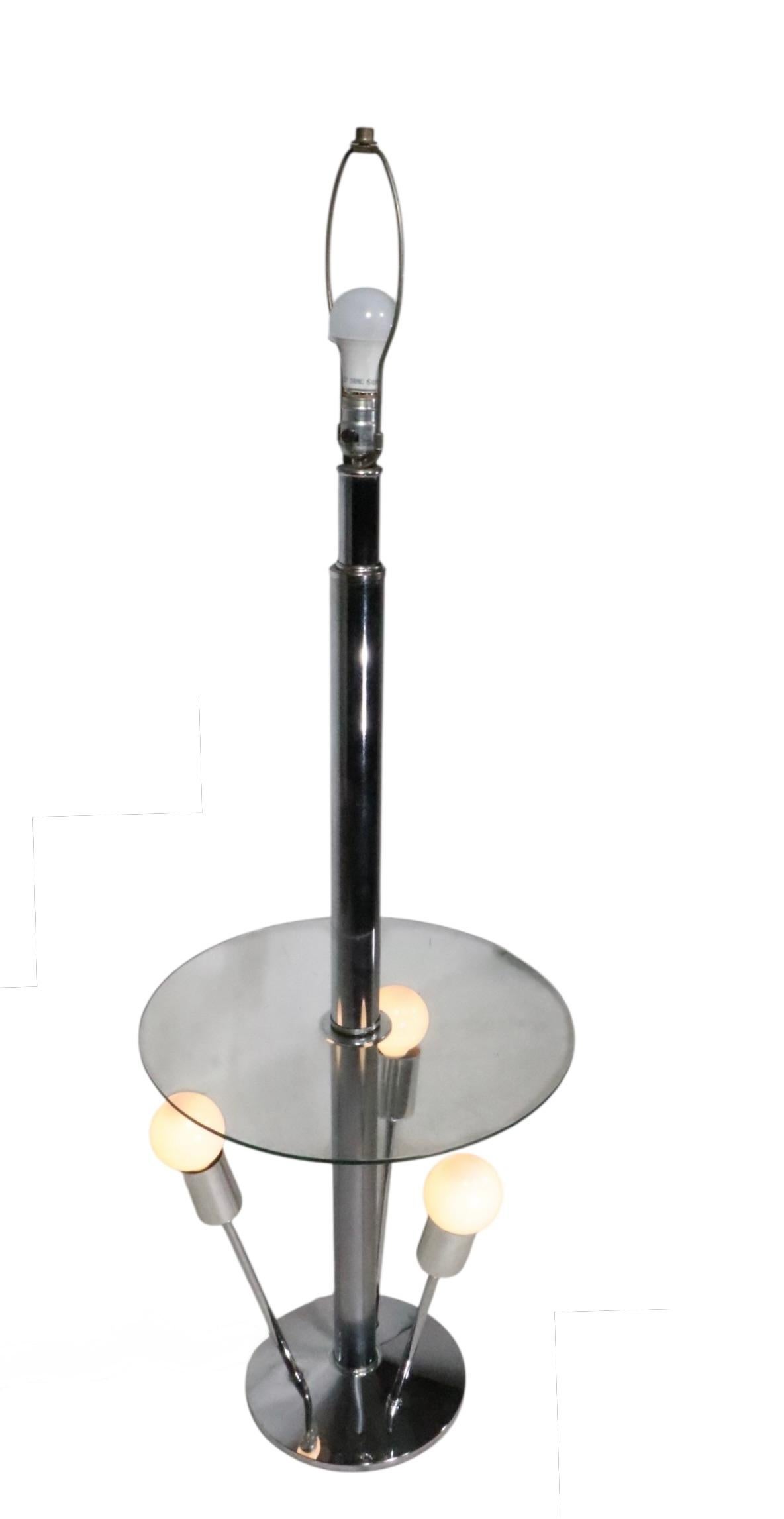 Mod Space Age Chrome and Glass Sputnik  Combo Floor Lamp Table c 1970's In Good Condition For Sale In New York, NY